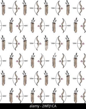 Vector seamless pattern of hand drawn doodle sketch colored bow and arrows isolated on white background Stock Vector