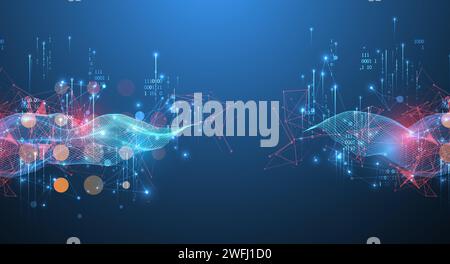 Big Data. Abstract digital futuristic wireframe vector illustration on technology background. Data mining and management concept. Hand drawn art. Stock Vector