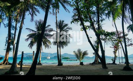 Koh Wai Island, Trat, Thailand is a tinny tropical Island near Koh Chang. tropical beach.Tropical beach. Panorama of idyllic tropical beach with palm Stock Photo