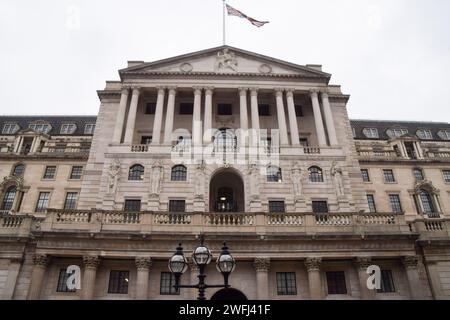 London, UK. 31st Jan, 2024. General view of the Bank of England, which is expected to leave interest rates unchanged when it makes its decision on Thursday. (Photo by Vuk Valcic/SOPA Images/Sipa USA) Credit: Sipa USA/Alamy Live News Stock Photo