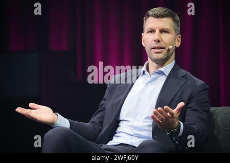Hamburg, Germany. 31st Jan, 2024. Thomas Hitzlsperger, former German professional soccer player, speaks at a panel discussion at the industry conference SpoBis. Credit: Christian Charisius/dpa/Alamy Live News Stock Photo