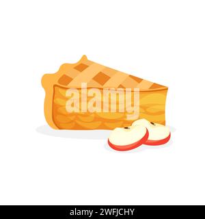 Piece of traditional apple pie. Sweet americane cake with apples. Charlotte vector illustration in trendy flat style isolated on white background. Stock Vector