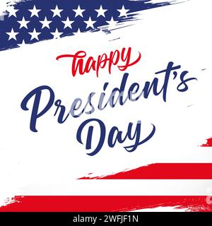 Happy Presidents Day greeting card with flag and brush stroke background. Holiday US, creative concept for banner. Vector illustration Stock Vector