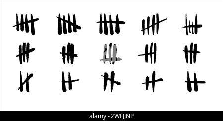 Set of vector icons. Tally marks on wall. Stock Vector
