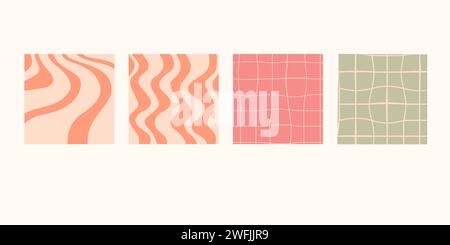 Set of groovy hippie backgrounds. Vector illustration. Stock Vector