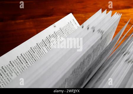 english dictionary pages in opened book Stock Photo