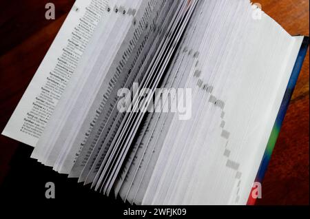 english dictionary pages in opened book Stock Photo