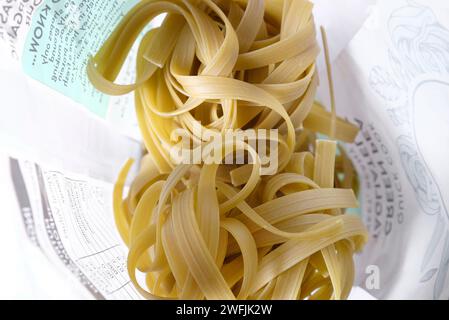 organic, vegan, green pea tagliatelle pasta Stock Photo