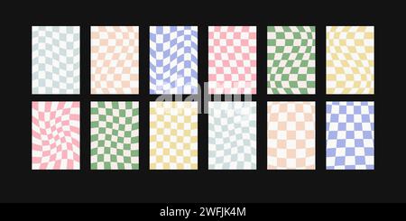 Set of groovy checkered patterns. Vector illustration. Stock Vector