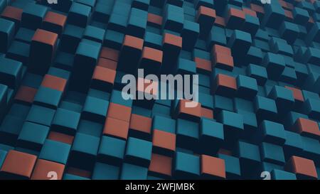 Cubic shapes arranged in a matrix with a 3D twist, forming an abstract and visually intriguing composition. Stock Photo