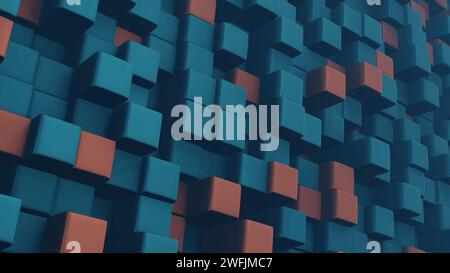 Cubic shapes arranged in a matrix with a 3D twist, forming an abstract and visually intriguing composition. Stock Photo