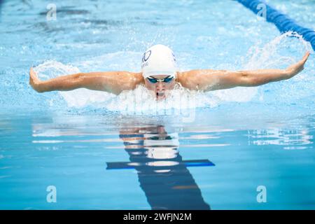 January 26, 2024, Santiago, Chile: Swimmers participate in the 2024 National Summer Swimming Championships that took place in the Olympic pool of the National Stadium and brought together the most outstanding athletes in the discipline. Santiago de Chile (Credit Image: © Israel Chavez/ZUMA Press Wire) EDITORIAL USAGE ONLY! Not for Commercial USAGE! Stock Photo