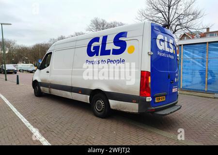 Transport vehicle of company GLS (General Logistics Systems) is parked in a street. Stock Photo