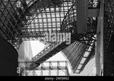 Amazing steel construction and bow canopies in the main railstation of Kyoto Stock Photo