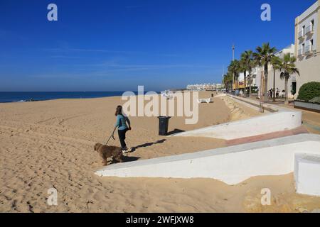 Rota, Cadiz, Spain- October 10, 2023:Playa de la Costilla beach and promenade in Rota city, Cadiz, on a sunny day Stock Photo