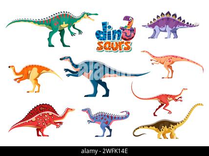 Cute dinosaurs cartoon personages. Dravidosaurus, Alectrosaurus ...