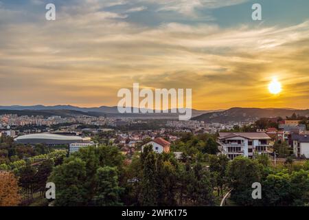 CLUJ-NAPOCA, ROMANIA - SEPTEMBER 20, 2020: Panoramic and aerial view over the city from Citadel Hill Stock Photo