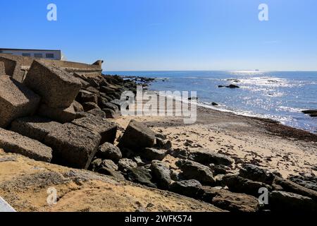 Playa de la Costilla beach and promenade in Rota city, Cadiz, on a sunny day Stock Photo