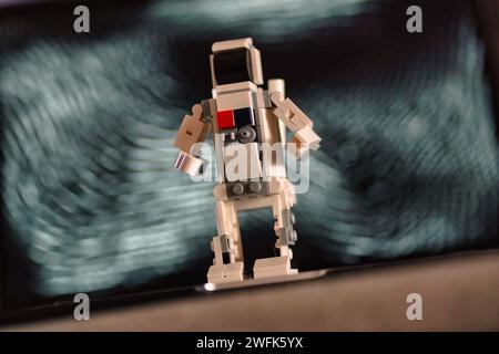 Concept of a dancing AI robot. Stock Photo