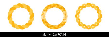Braid circle golden frame. Round braided ring. Twisted rope Stock Vector