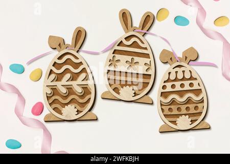 3 Eggs EASTER BUNDLE Digital multilayer layout files are specially prepared for the laser cut, CNC router machine and other cutting machines. Stock Vector