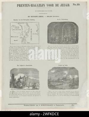 The Duchy of Limburg. 200,000 inhabitants, 1850 print Leaf with 4 performances about the Duchy of Limburg with a map and important places and buildings: the Sint-Pietersberg, the Vrijthof in Maastricht and Venlo. A title and a caption under each performance above each performance. Numbered at the top right: No. 55, numbered at the bottom right: (3.). Publisher: Purmerendprint Maker: Netherlands paper letterpress printing maps, atlases Maastricht. Vrijthof. Venlo. Limburg (Dutch province). Sint-Pietersberg Stock Photo