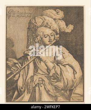 Flute player, Ludwig Büsinck, After Georges Lallemand, 1600 - 1643 print   paper  one person playing wind instrument. transverse flute Stock Photo