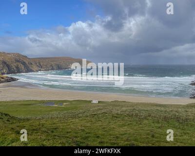 The beautiful and secluded Cliff Beach near the village of Bhaltos on the Isle of Lewis in the Outer Hebrides Stock Photo