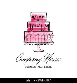 Abstract Cake Bakery Logo Design with Brush Strokes and Doodle Sketch Style Stock Vector
