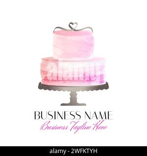 Pink Cake Logo Design with Heart Stock Vector