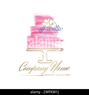 Cake Bakery Logo Design in Watercolor Style Stock Vector