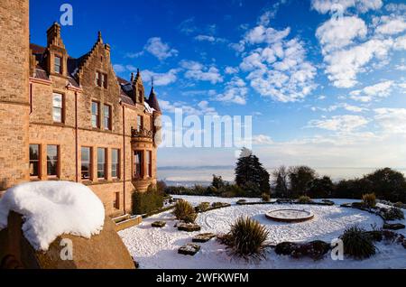 Belfast Castle in the Snow, Cavehill, Belfast, Northern Ireland Stock Photo