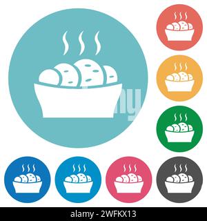 Fresh cake flat white icons on round color backgrounds Stock Vector