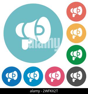 Megaphone solid flat white icons on round color backgrounds Stock Vector