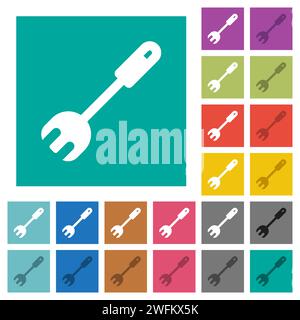 Salad fork spatula multi colored flat icons on plain square backgrounds. Included white and darker icon variations for hover or active effects. Stock Vector