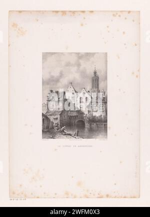 View of the Singel in Amersfoort, Johannes Hilverdink, after Everhardus Koster, 1858 print Two women do the laundry at the water. In the background the Onze-Lieve-Vrouwetoren. Amsterdam paper  city-view, and landscape with man-made constructions (+ city(-scape) with figures, staffage). canals, waters (in city). laundering Amersfoort. Onze-Lieve-Vrouwetoren Stock Photo