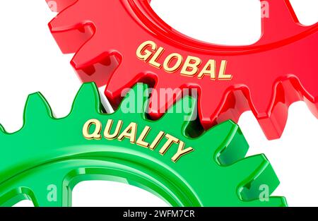 Global Quality concept with colored gearwheels. 3D rendering isolated on white background Stock Photo