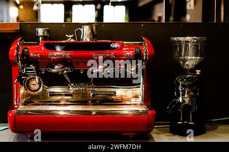 Modern coffee machine in the cafe. Stock Photo