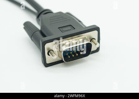 VGA cable close-up view on white background. Stock Photo