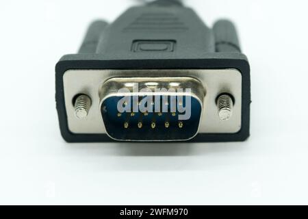 VGA cable close-up view on white background. Stock Photo
