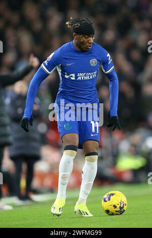 Liverpool, UK. 31st Jan, 2024. Noni Madueke of Chelsea. Premier League match, Liverpool v Chelsea at Anfield in Liverpool on Wednesday 31st January 2024. this image may only be used for Editorial purposes. Editorial use only. pic by Chris Stading/Andrew Orchard sports photography/Alamy Live news Credit: Andrew Orchard sports photography/Alamy Live News Stock Photo