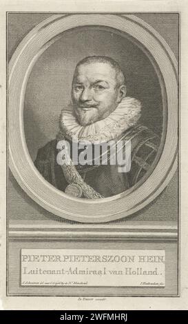 Portrait of Pieter Pietersz. Heyn, Jacob Houbraken, After Aert Schouman, 1749 - 1759 print Bust to the left of Pieter Pietersz. Heyn in an oval. The portrait rests on a plinth on which his name and title in two lines in Dutch. Amsterdam paper engraving / etching Stock Photo