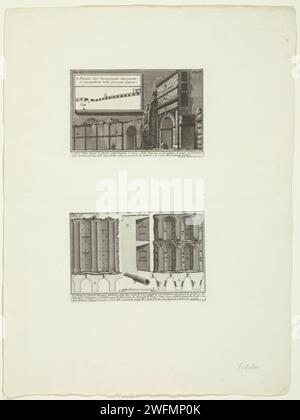 Aurelian wall with aqueducts and Muro Torto in Rome, Giovanni Battista Piranesi, c. 1756 - c. 1757 print Leaf with two performances of Roman buildings. Upstairs: View of the Aurelian wall with the channels of the three aqueducts Aqua Iulia, Aqua Tepula and Aqua Marcia. At the top left a map on a rolled -out leaf and numbered: XI. Numbered at the top right: Fig. I. explanatory list of numbers in sub -margin. Below: schematic representation and map of the Muro Torto. In the middle of a detail of one of the terracotta tubes through which water ran according to the explanatory list of letters in t Stock Photo