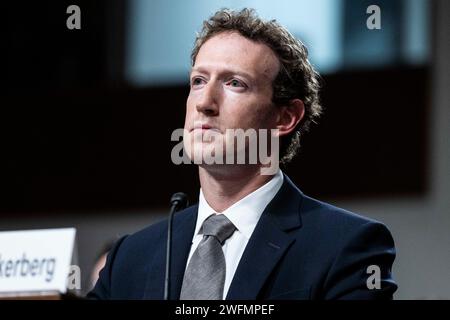 Washington, District Of Columbia, USA. 31st Jan, 2024. MARK ZUCKERBERG, Founder and Chief Executive Officer, Meta, at a Senate Judiciary Committee hearing at the U.S. Capitol. (Credit Image: © Michael Brochstein/ZUMA Press Wire) EDITORIAL USAGE ONLY! Not for Commercial USAGE! Stock Photo