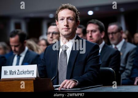 Washington, District Of Columbia, USA. 31st Jan, 2024. MARK ZUCKERBERG, Founder and Chief Executive Officer, Meta, at a Senate Judiciary Committee hearing at the U.S. Capitol. (Credit Image: © Michael Brochstein/ZUMA Press Wire) EDITORIAL USAGE ONLY! Not for Commercial USAGE! Stock Photo