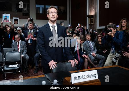 Washington, United States. 31st Jan, 2024. Mark Zuckerberg, Founder and Chief Executive Officer, Meta, at a Senate Judiciary Committee hearing at the U.S. Capitol. (Photo by Michael Brochstein/Sipa USA) Credit: Sipa USA/Alamy Live News Stock Photo