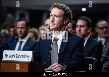 Washington, United States. 31st Jan, 2024. Mark Zuckerberg, Founder and Chief Executive Officer, Meta, at a Senate Judiciary Committee hearing at the U.S. Capitol. (Photo by Michael Brochstein/Sipa USA) Credit: Sipa USA/Alamy Live News Stock Photo