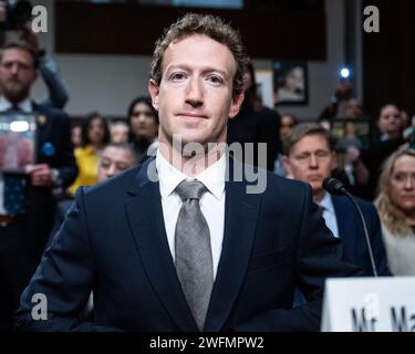 Washington, United States. 31st Jan, 2024. Mark Zuckerberg, Founder and Chief Executive Officer, Meta, at a Senate Judiciary Committee hearing at the U.S. Capitol. (Photo by Michael Brochstein/Sipa USA) Credit: Sipa USA/Alamy Live News Stock Photo