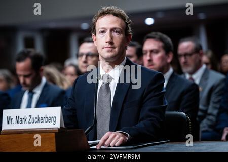 Washington, United States. 31st Jan, 2024. Mark Zuckerberg, Founder and Chief Executive Officer, Meta, at a Senate Judiciary Committee hearing at the U.S. Capitol. (Photo by Michael Brochstein/Sipa USA) Credit: Sipa USA/Alamy Live News Stock Photo