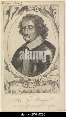 Portrait of Johan Maurits, count of Nassau -Siegen, 1645 - 1668 print Portrait of Johan Maurits in an ornamented oval. Three lines of Latin text in a cartouche. Antwerp paper engraving / etching Stock Photo